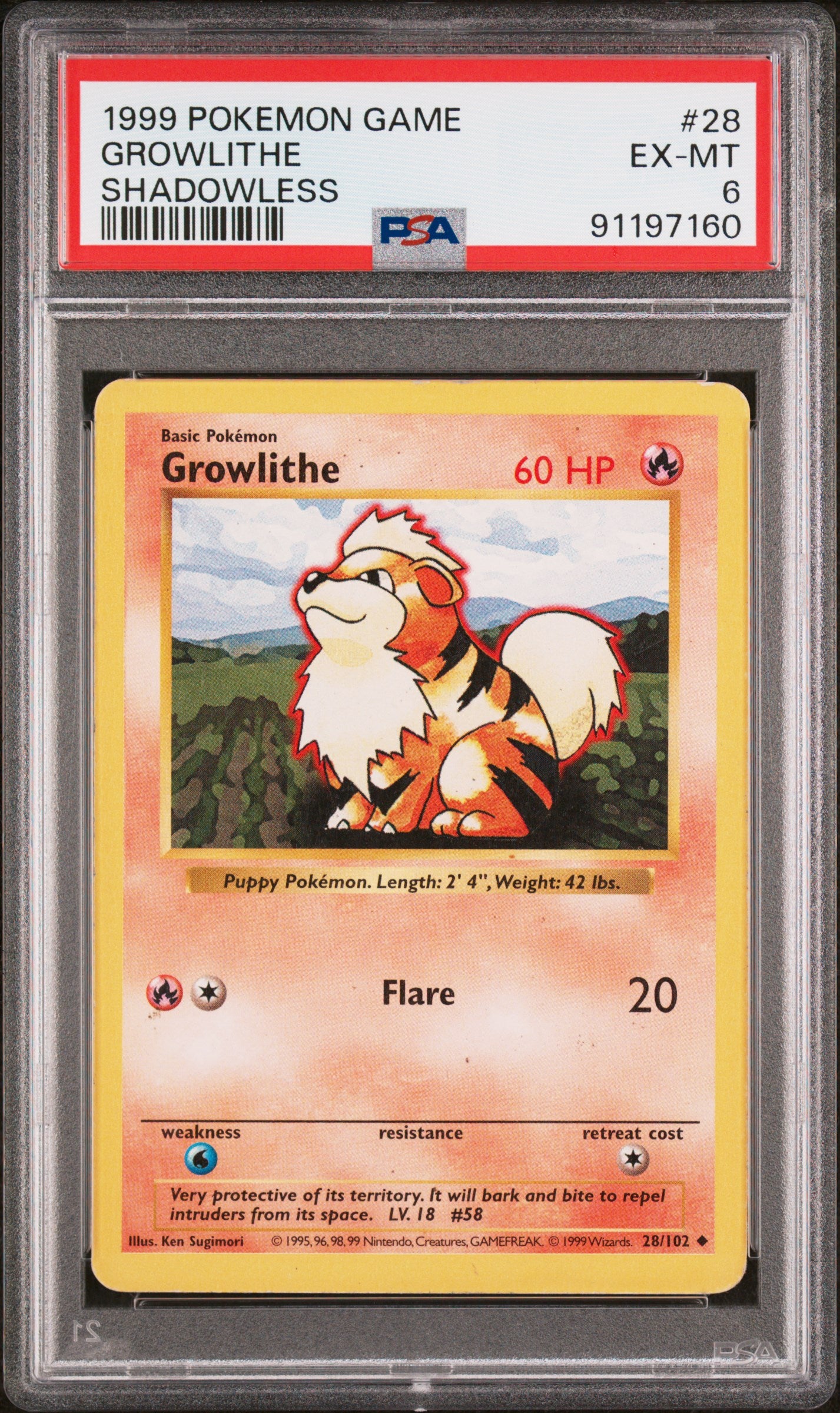 PSA 8 EN 2000 Pokémon Gym Challenge Blaine's Arcanine 1st Edition Holo Foil/PSA 6 1999 Shadowess Growlithe Unlimited